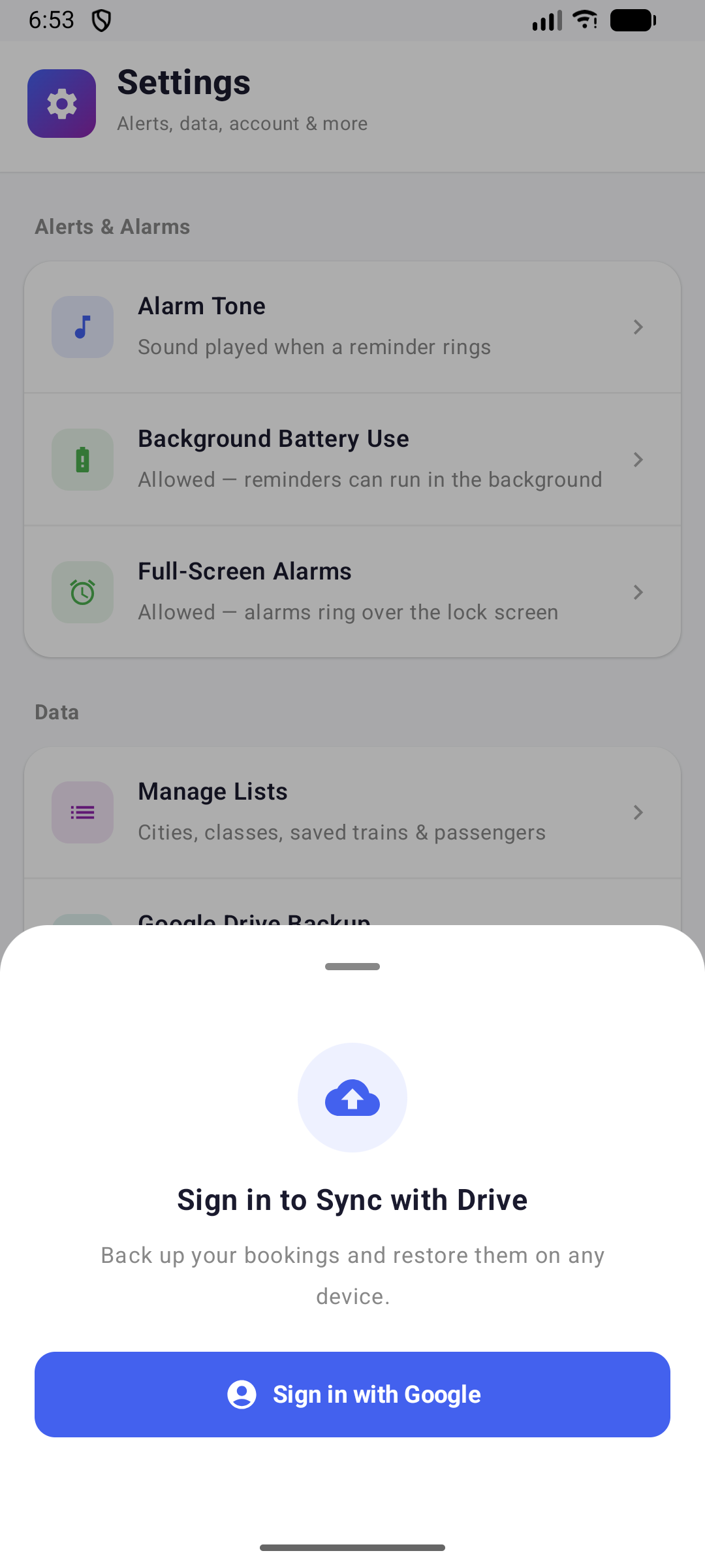 Sign in to sync with Google Drive prompt